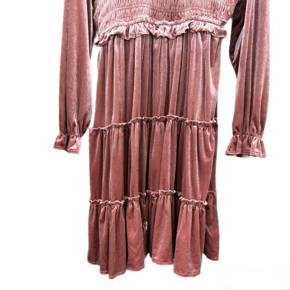 GiGio USA Romantic Boho Blush Velvet Tiered Long Sleeve Wedding Guest Dress 12 - Picture 3 of 7
